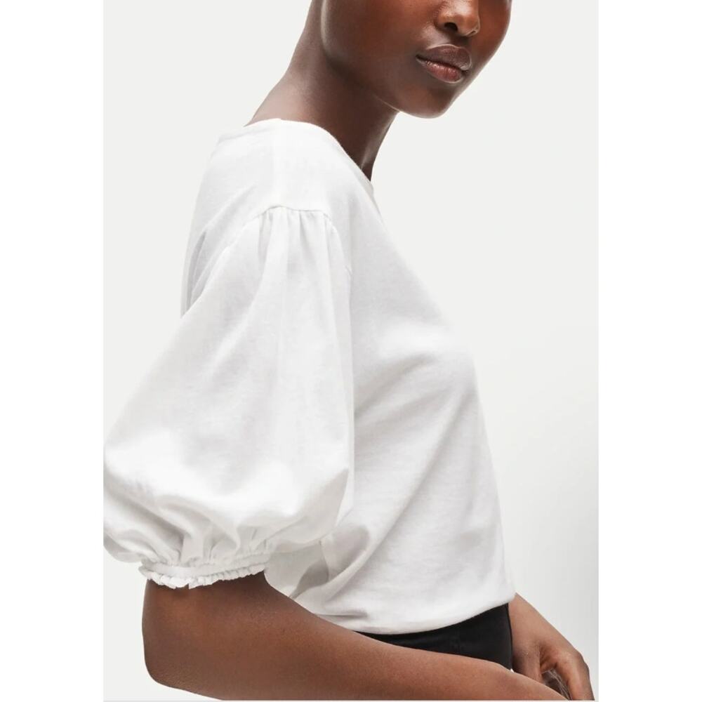 J. Crew Vintage Jersey White Puff Sleeve Blouson Top M White NWT Blouse Shirt - Picture 4 of 6